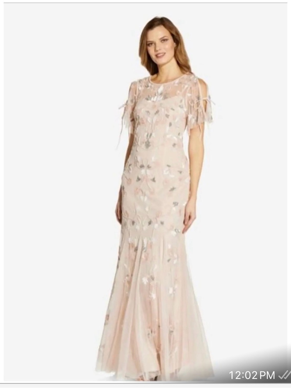 Elegant Blush Floral Embroidered Evening Gown